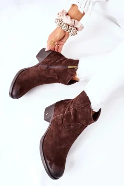 Sale Buty damskie Vinceza Zamszowe Damskie Botki Ocieplane Brązowe Hillbrook