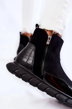 Clearance Buty damskie Vinceza Zamszowe Damskie Botki Sneakersy Vinceza 23-10789 Czarne