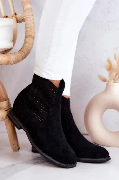 Damskie buty S.Barski Botki Wiosenne|Botki Na Koturnie*Zamszowe Damskie Botki Ukryty Koturn Czarne Solene