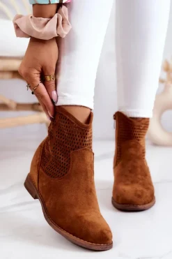 Damskie Damskie buty S.Barski Zamszowe Damskie Botki Ukryty Koturn Camel Solene