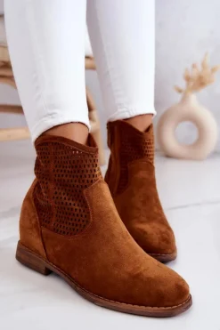 Damskie Damskie buty S.Barski Zamszowe Damskie Botki Ukryty Koturn Camel Solene