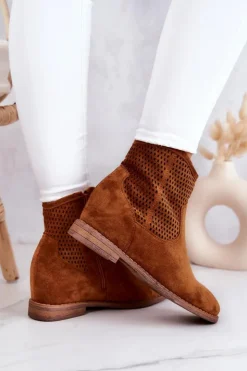 Damskie Damskie buty S.Barski Zamszowe Damskie Botki Ukryty Koturn Camel Solene