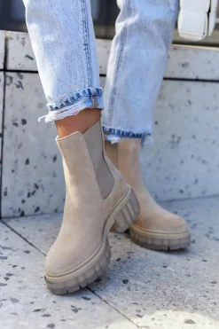 Damskie Boto Zamszowe Damskie Botki Workery Jasnobeżowe Kennel