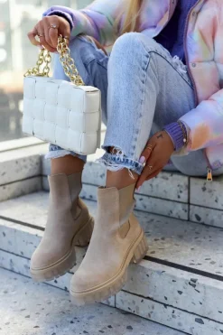 Damskie Boto Zamszowe Damskie Botki Workery Jasnobeżowe Kennel