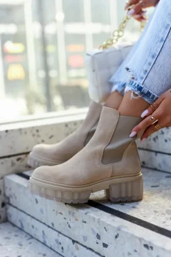 Damskie Boto Zamszowe Damskie Botki Workery Jasnobeżowe Kennel