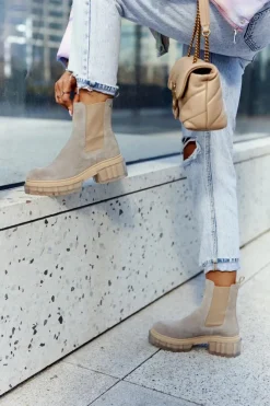 Boto Botki Wiosenne|Brązowe I Beżowe Botki*Zamszowe Damskie Botki Workery Jasnoszare Kennel