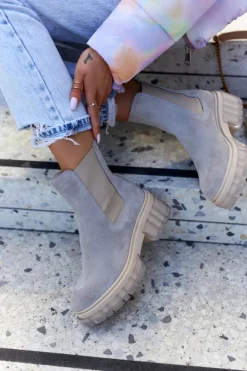 Boto Botki Wiosenne|Brązowe I Beżowe Botki*Zamszowe Damskie Botki Workery Jasnoszare Kennel