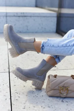 Boto Botki Wiosenne|Brązowe I Beżowe Botki*Zamszowe Damskie Botki Workery Jasnoszare Kennel