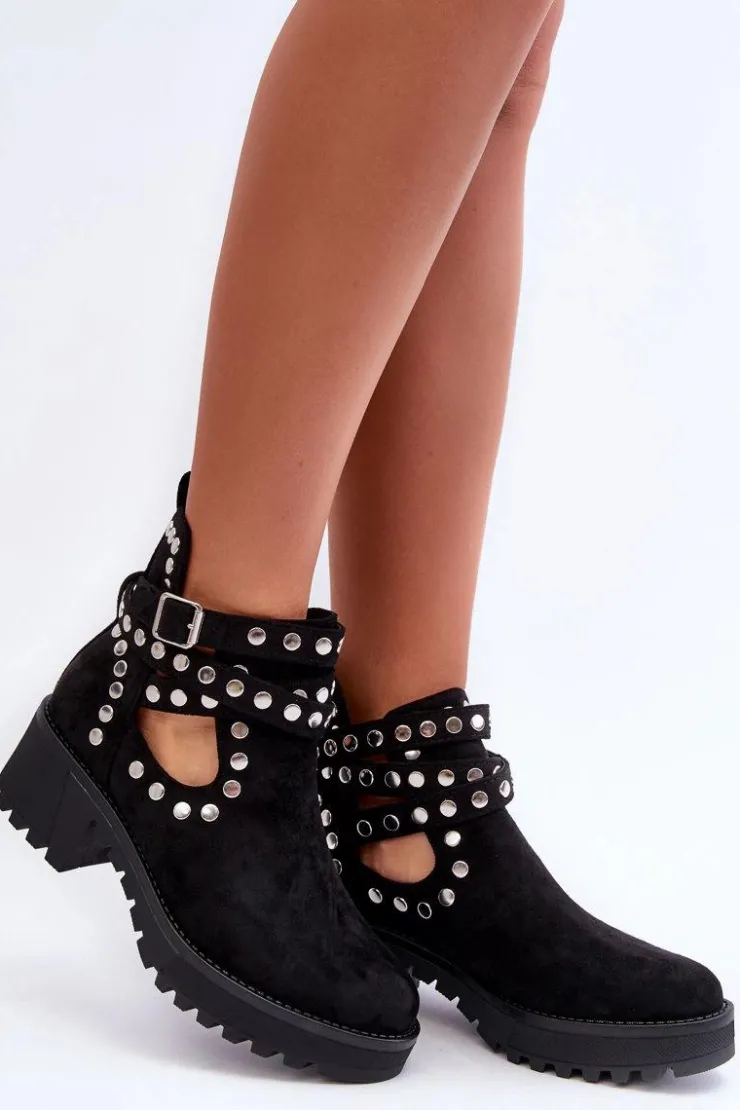 Boto Botki Wiosenne|Czarne Botki*Zamszowe Damskie Botki Z Ozdobnymi Ćwiekami Czarne Bella