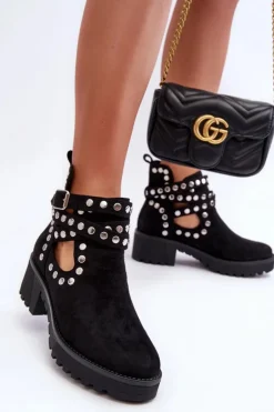 Boto Botki Wiosenne|Czarne Botki*Zamszowe Damskie Botki Z Ozdobnymi Ćwiekami Czarne Bella