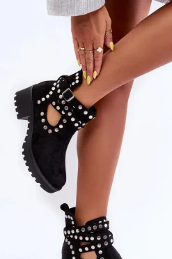 Boto Botki Wiosenne|Czarne Botki*Zamszowe Damskie Botki Z Ozdobnymi Ćwiekami Czarne Bella