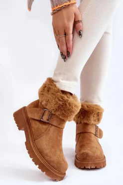 Discount Boto Zamszowe Damskie Botki Z Futerkiem Na Suwak Camel Conquer