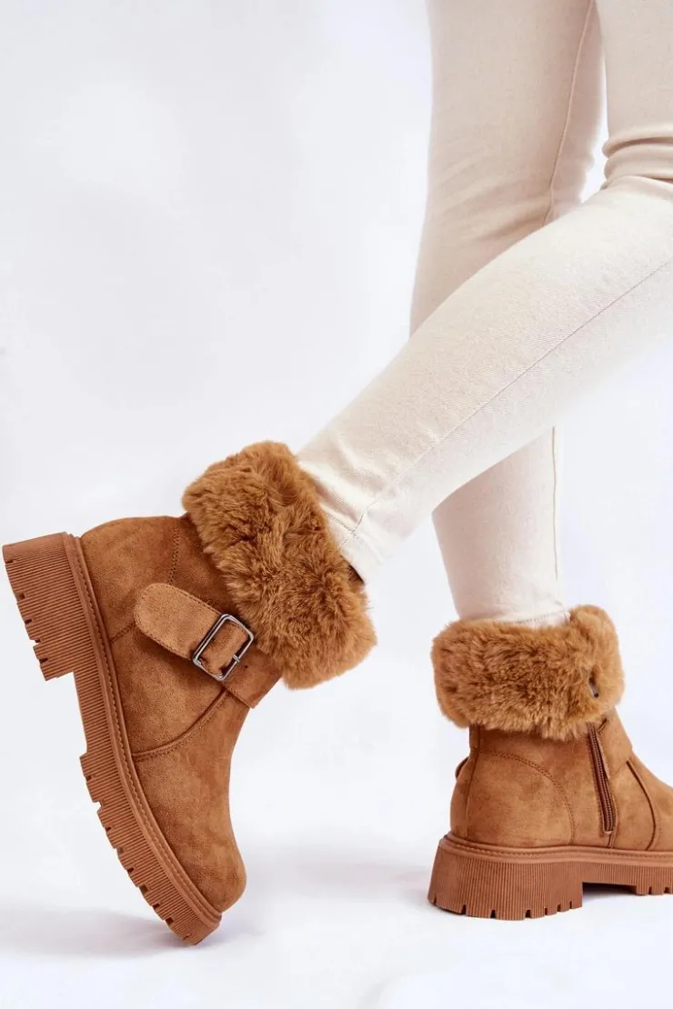 Discount Boto Zamszowe Damskie Botki Z Futerkiem Na Suwak Camel Conquer