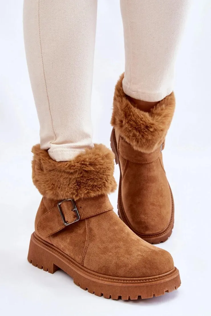 Discount Boto Zamszowe Damskie Botki Z Futerkiem Na Suwak Camel Conquer