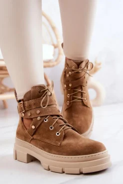 Sale Boto Zamszowe Damskie Botki Z Wycięciami Camel Everly Brązowy