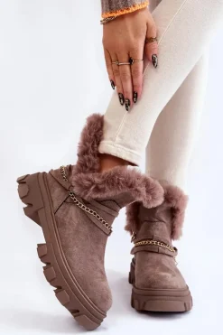 Boto Damskie Trapery|Brązowe I Beżowe Botki*Zamszowe Damskie Botki Z Ozdobnym Łańcuchem Jasnobrązowe Respecto