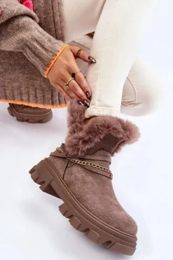 Boto Damskie Trapery|Brązowe I Beżowe Botki*Zamszowe Damskie Botki Z Ozdobnym Łańcuchem Jasnobrązowe Respecto