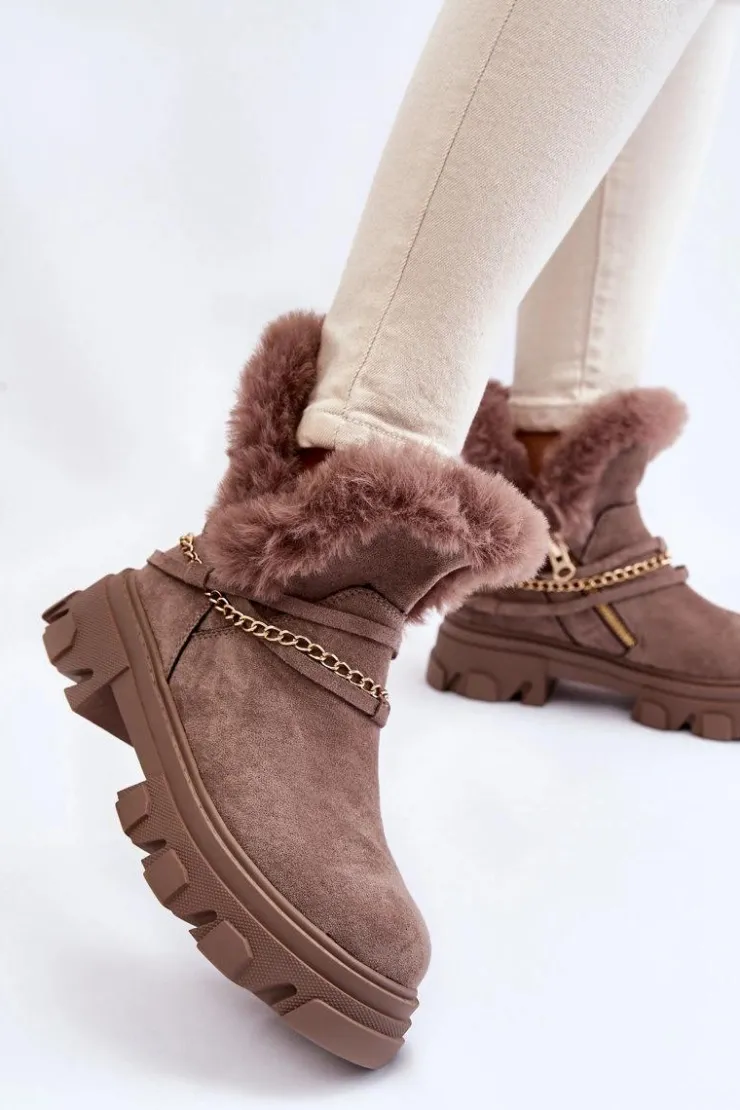 Boto Damskie Trapery|Brązowe I Beżowe Botki*Zamszowe Damskie Botki Z Ozdobnym Łańcuchem Jasnobrązowe Respecto