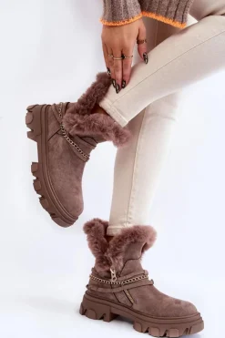 Boto Damskie Trapery|Brązowe I Beżowe Botki*Zamszowe Damskie Botki Z Ozdobnym Łańcuchem Jasnobrązowe Respecto