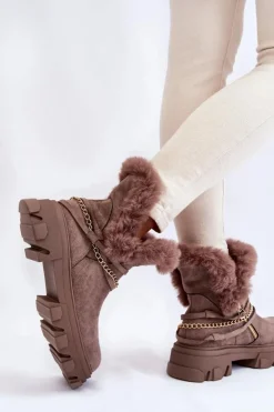 Boto Damskie Trapery|Brązowe I Beżowe Botki*Zamszowe Damskie Botki Z Ozdobnym Łańcuchem Jasnobrązowe Respecto