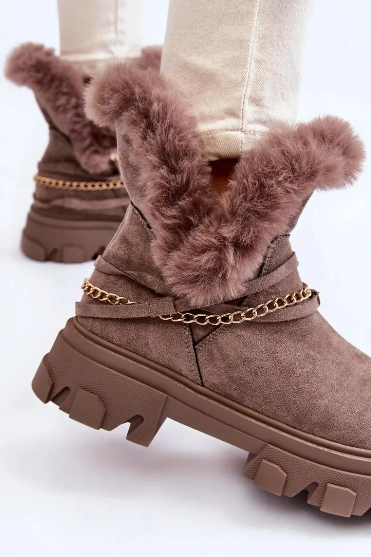 Boto Damskie Trapery|Brązowe I Beżowe Botki*Zamszowe Damskie Botki Z Ozdobnym Łańcuchem Jasnobrązowe Respecto