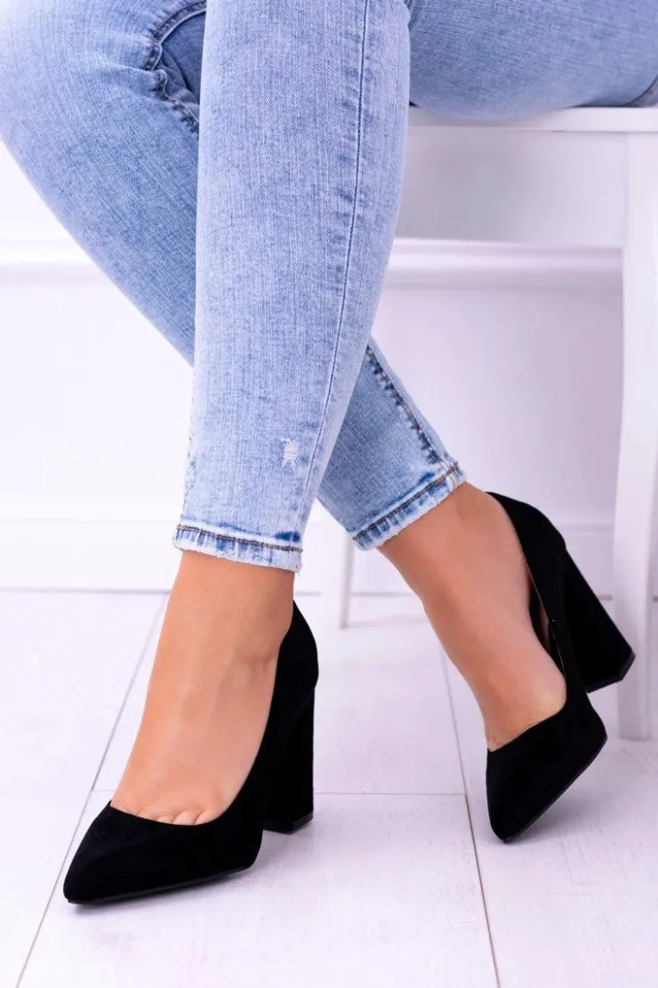 Boto Czółenka Zamszowe|Czółenka Na Słupku*Zamszowe Damskie Czarne Czółenka Na Słupku Celine