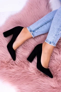 Boto Czółenka Zamszowe|Czółenka Na Słupku*Zamszowe Damskie Czarne Czółenka Na Słupku Celine