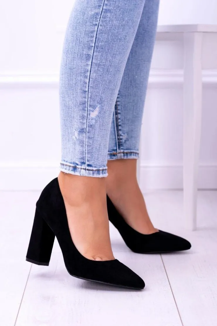 Boto Czółenka Zamszowe|Czółenka Na Słupku*Zamszowe Damskie Czarne Czółenka Na Słupku Celine