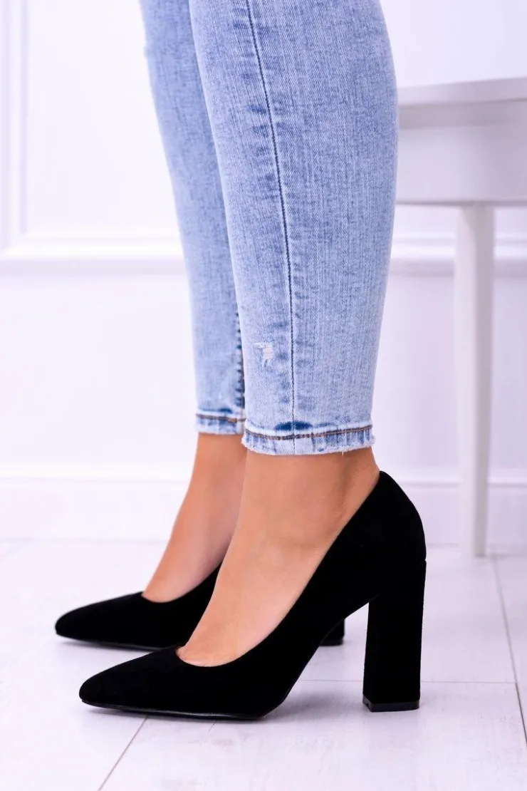 Boto Czółenka Zamszowe|Czółenka Na Słupku*Zamszowe Damskie Czarne Czółenka Na Słupku Celine