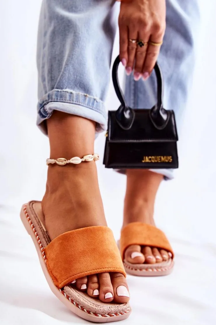 Boto Klapki Damskie Klasyczne*Zamszowe Damskie Klapki Pomarańczowe Sunset