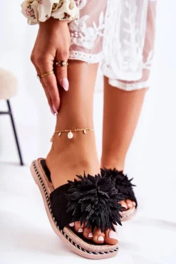 Best Boto Zamszowe Damskie Klapki Z Ozdobą Czarne Giorgia