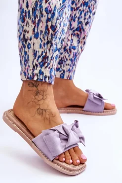 Boto Zamszowe Damskie Klapki Z Kokardą Fioletowe Ambra Fioletowy