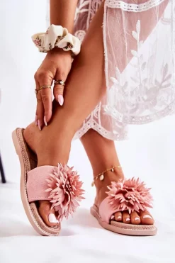 Hot Boto Zamszowe Damskie Klapki Z Ozdobą Różowe Giorgia