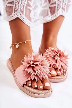 Hot Boto Zamszowe Damskie Klapki Z Ozdobą Różowe Giorgia