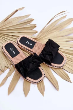 Damskie Boto Zamszowe Damskie Klapki Z Kokardą Czarne Ambra