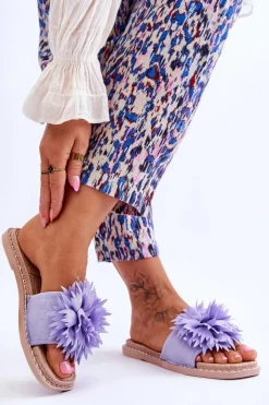 Boto Klapki Damskie Klasyczne*Zamszowe Damskie Klapki Z Ozdobą Fioletowe Giorgia Fioletowy