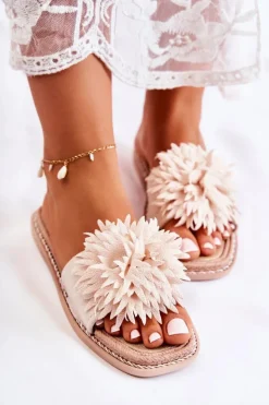 Online Boto Zamszowe Damskie Klapki Z Ozdobą Beżowe Giorgia