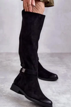 Clearance Buty damskie Vinceza Zamszowe Damskie Kozaki Na Płaskim Obcasie Czarne Henrike