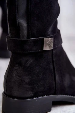 Clearance Buty damskie Vinceza Zamszowe Damskie Kozaki Na Płaskim Obcasie Czarne Henrike