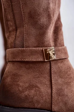 Buty damskie Vinceza Kozaki Przed Kolano|Kozaki Zamszowe*Zamszowe Damskie Kozaki Na Płaskim Obcasie Brązowe Henrike