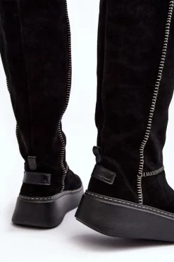 Damskie Maciejka Zamszowe Damskie Kozaki Na Masywnej Platformie 06312-01 Czarne