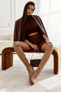 Best Boto Zamszowe Damskie Kozaki Za Kolano Beżowe Cheera