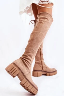 Best Boto Zamszowe Damskie Kozaki Za Kolano Beżowe Cheera