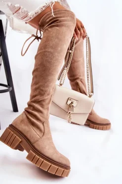 Best Boto Zamszowe Damskie Kozaki Za Kolano Beżowe Cheera