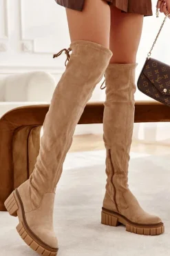 Best Boto Zamszowe Damskie Kozaki Za Kolano Beżowe Cheera