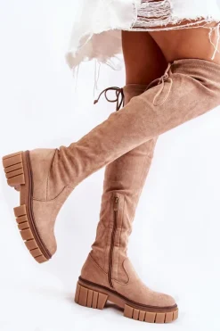 Best Boto Zamszowe Damskie Kozaki Za Kolano Beżowe Cheera