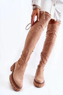 Best Boto Zamszowe Damskie Kozaki Za Kolano Beżowe Cheera