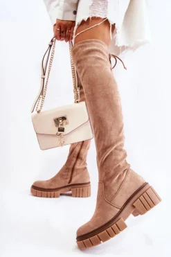 Best Boto Zamszowe Damskie Kozaki Za Kolano Beżowe Cheera