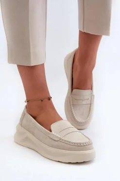 Damskie Evento Zamszowe Damskie Mokasyny Jasnobeżowe Filidia