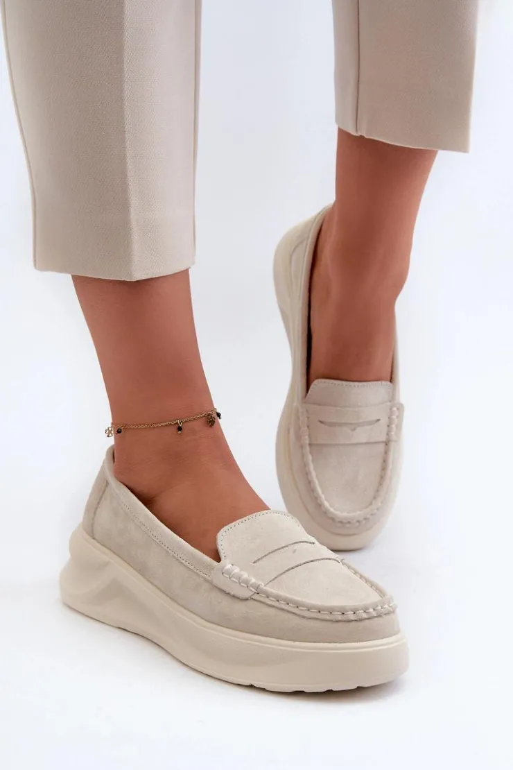Damskie Evento Zamszowe Damskie Mokasyny Jasnobeżowe Filidia
